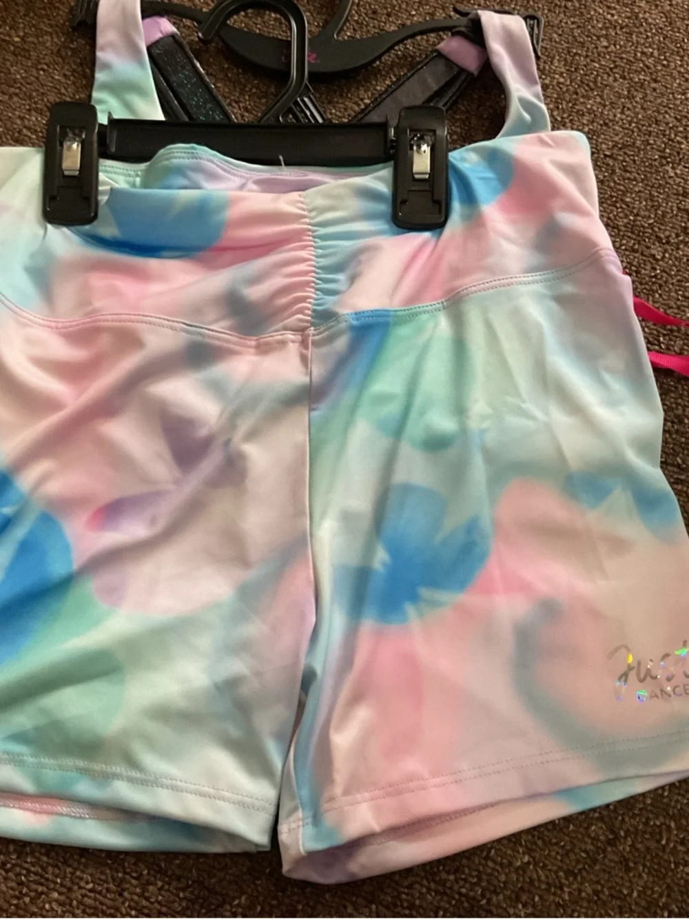 NWT Justice 2 piece dance gymnastics sports bra shorts set XL 16/18